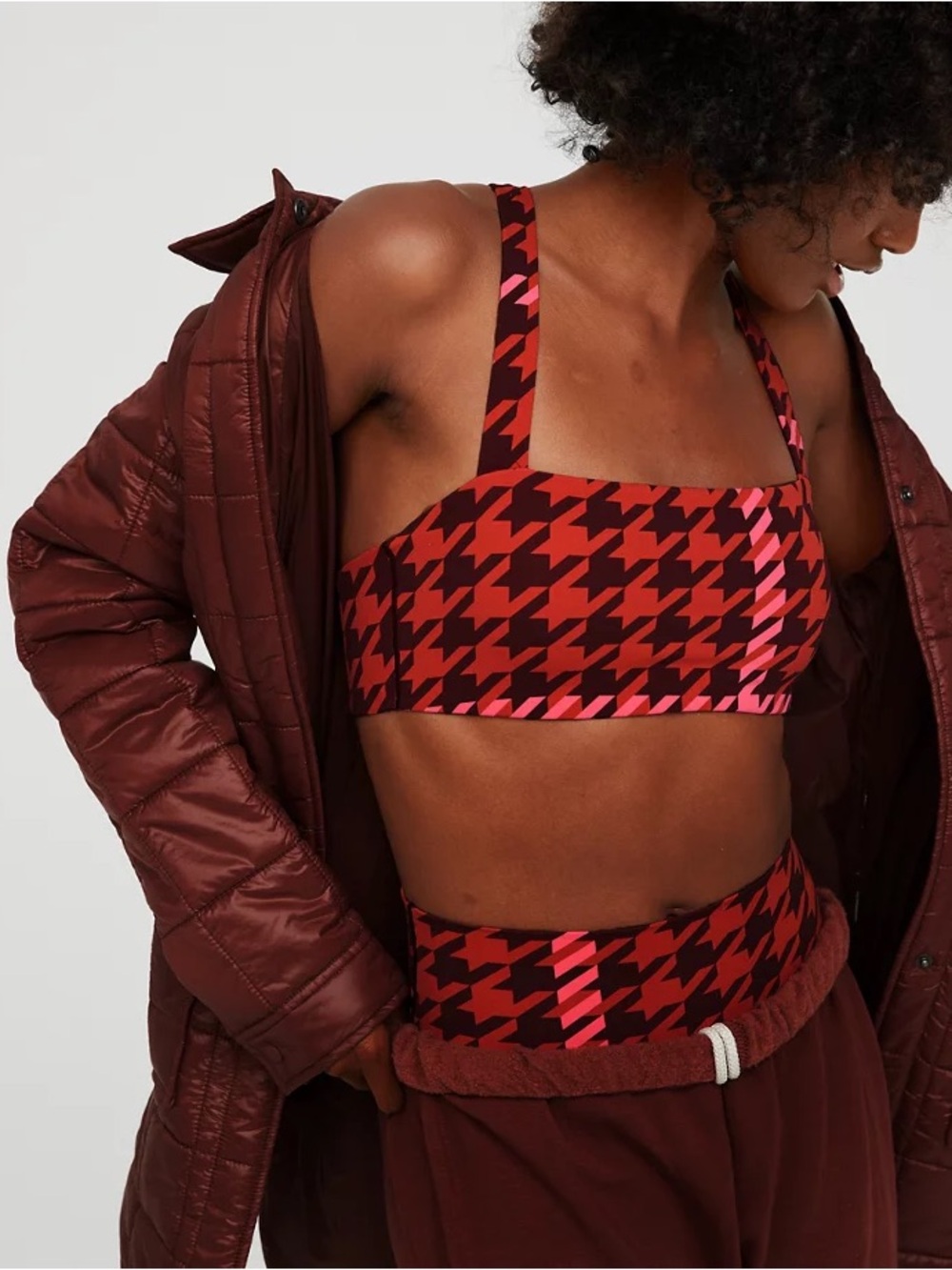 NWOT Offline by Aerie Red & Pink Patterned Crop Bralette Size XL